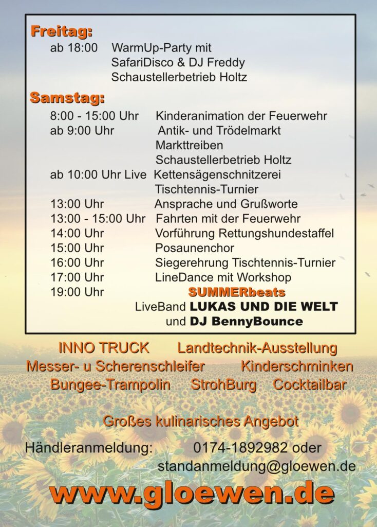 Sommerfest Glöwen 2024 Programm